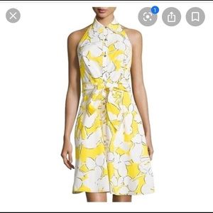 🍋 DVF yellow & white halter dress